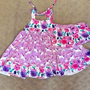 Rainbow + Unicorns, tunic set, size 8